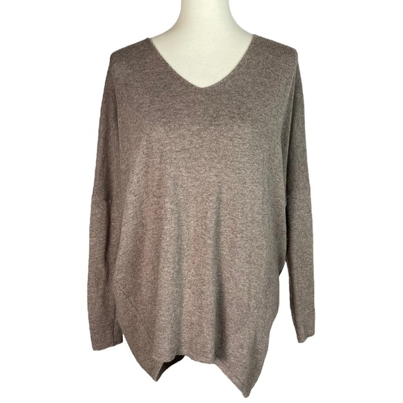 Michael Farrell Gray Taupe Cotton Angora Boyfriend Sweater V-Neck - Size M/L - Picture 1 of 12